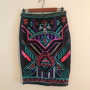 Rainbow Sequined Black Skirt